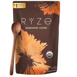 RYZE SUPERFOODS Mushroom Matcha Starter Kit, USDA Organic with 6 Adaptogenic Mushrooms and Ceremonial-Grade Matcha, Energy, Focus, Digestion, Immunity with Turkey Tail, Shiitake, Reishi, 60 servings