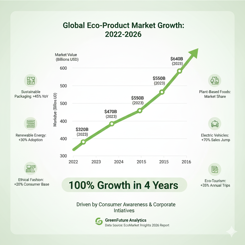 Showing trend growth for eco products year over year. Eco friendly and sustainable goods market growth.