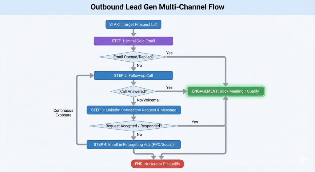 Outbound Lead Generation steps. Type of Lead generation.