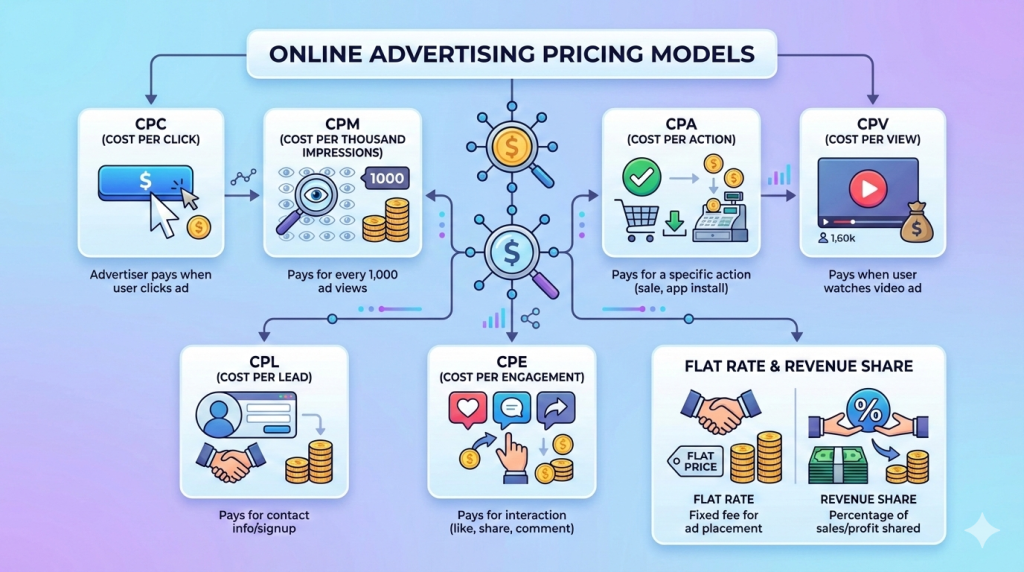 Online advertising pricing models by platform 