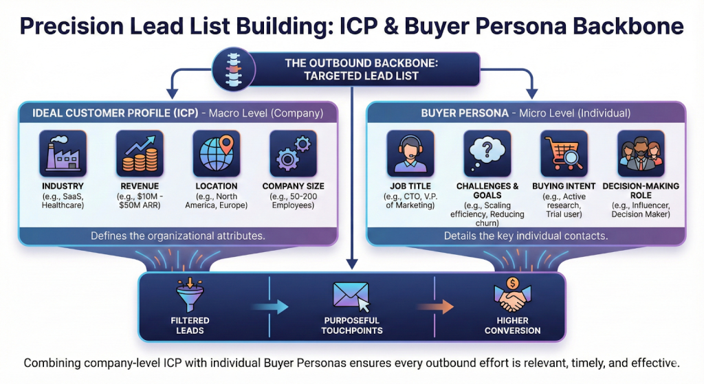 Targeted Prospect list in lead generation. Outbound lead generation.